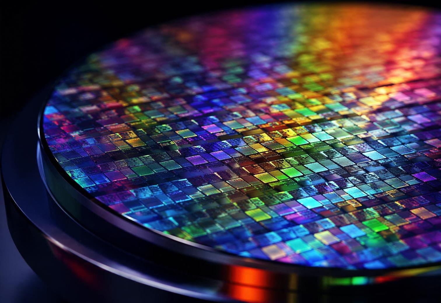 Close-up of a rainbow silicon wafer