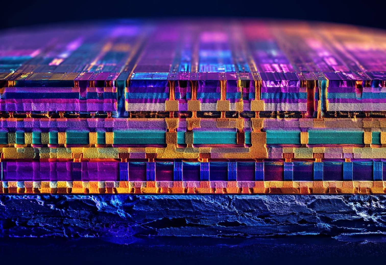 Chip cross-section in rainbow colors